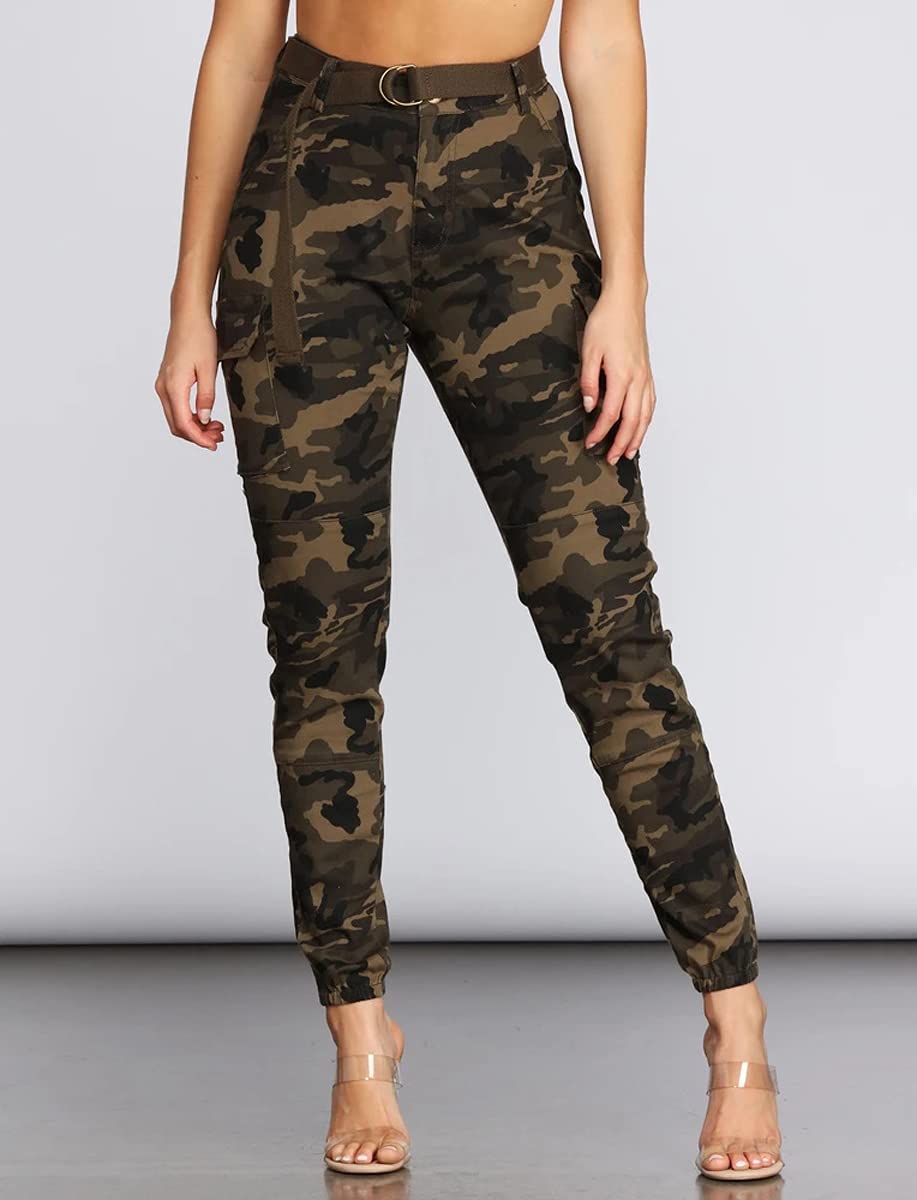 Camo Pants Womens Joggers Hiking Cargo Pants with Pockets Slim Camouflage Outdoor Lounge Sweatpants Athletic Works Pants