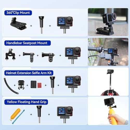DJI Osmo Action 4 Waterproof Action Camera Bundle with 58-Piece Accessory Set, 64GB Card & Extra Battery
