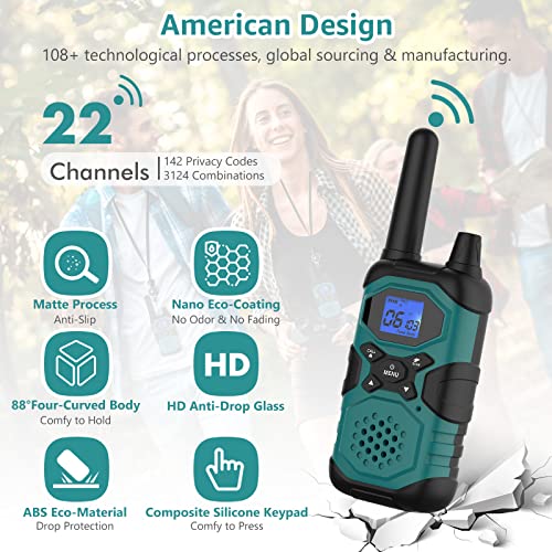 Long Range Rechargeable Walkie Talkies for Adults - 6 Pack with NOAA - Blue, Green, Orange, Red, Purple, Gold