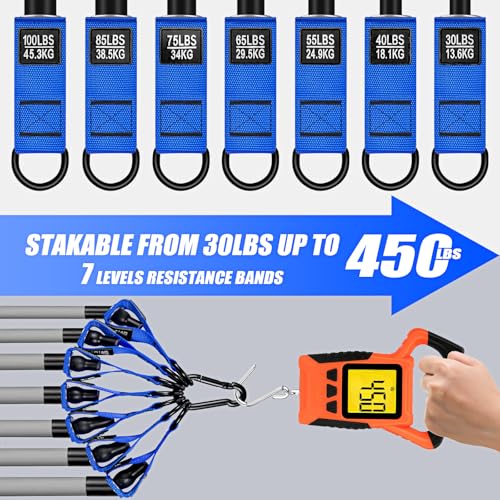 Blue Heavy Resistance Bands Set 450lbs with Handles for Muscle Training