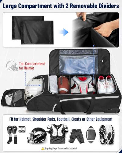 CURMIO Rolling Football Bag with Helmet Compartment & Wet Pocket - Sports Gear Storage