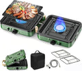 Portable Double Burner Camping Stove with Carrying Bag - 10,000 BTU Foldable Gas Stove