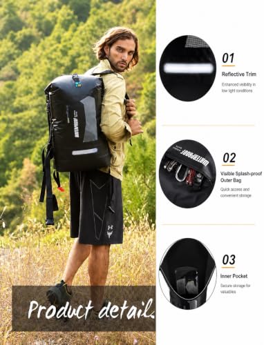 IDRYBAG Waterproof Backpack 20L Dry Bag for Kayak, Hiking, Floating - Black