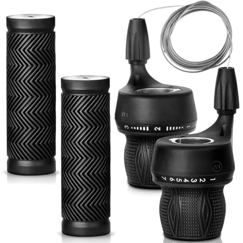 Black 3x7 Speed Bicycle Gear Shifter Set with Handlebar Grips - Revoshift