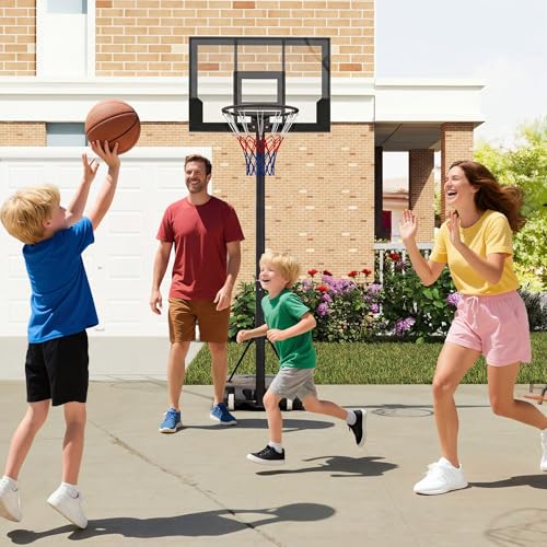 Olakids Black Outdoor Adjustable Basketball Hoop 3.3-7FT with Wheels