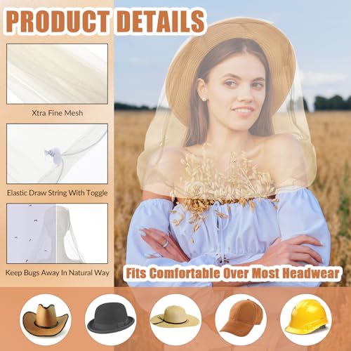 Mosquito Head Net Face Mesh Beige 4 Pack Outdoor Bug Protection