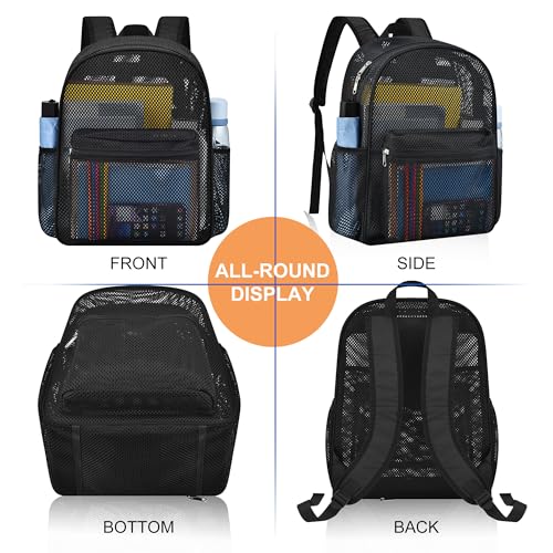 Heavy Duty Mesh Backpack for Beach, Work & Travel 25L Black Clear