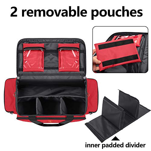 Red Trauma Bag with Dividers & Pockets – Emergency First Aid Kit, Heavy-Duty Medical Bag
