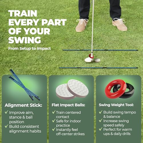 6-in-1 Golf Swing Trainer Set with Divot Board & Alignment Sticks - Indoor & Outdoor Practice Aid