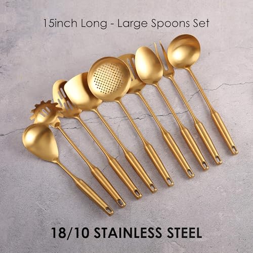 Standcn 15-Inch Gold Stainless Steel Kitchen Utensil Set of 9 – 9-Piece Cooking Tools