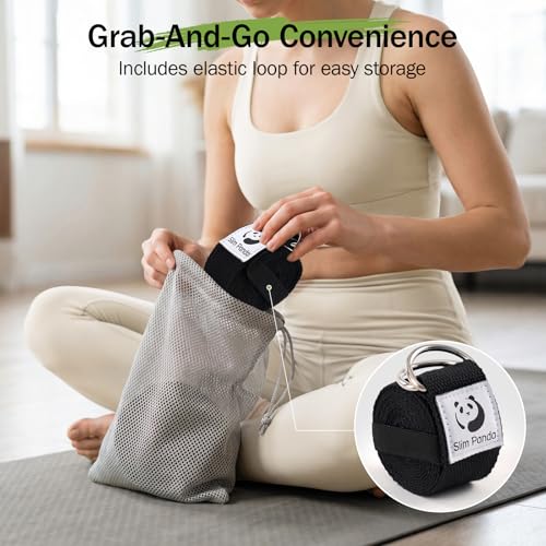 8 Feet Cotton Yoga Strap for Stretching - Black, Pack of 2, Adjustable D-Ring