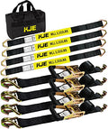 Heavy Duty Car Trailer Tie Down Straps Kit 4 Pack - 2x8ft & 36in Ratchet Straps with J-Hooks, 10,000lbs Capacity