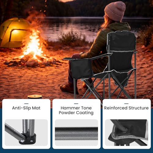 SAILARY Black Oversized Camping Chair 500lbs Padded Outdoor Seat with Lumbar Support
