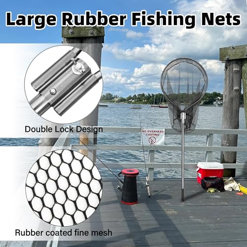 Heavy Duty Large Rubber Fishing Net with Telescoping Handle 67-100in for Saltwater Fishing