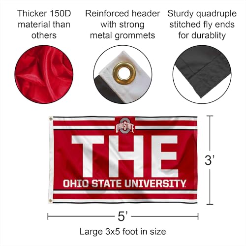 Ohio State University Flag - 3 x 5 ft Nylon Team Banner with Grommets