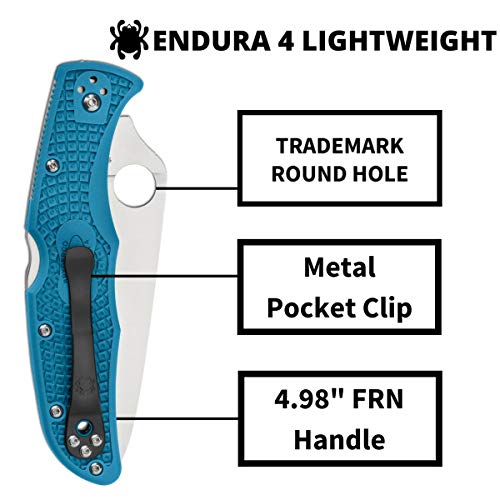 Spyderco Endura 4 Lightweight Folding Pocket Knife, PlainEdge, Blue