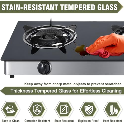 2-Burner Propane Gas Cooktop - Tempered Glass, 30,000 BTU, Portable for Camping & RV — Variation of This Listing