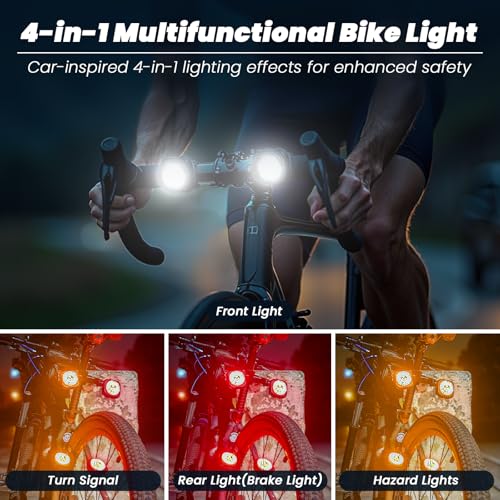 6pcs Bike Lights with Remote Control - Front & Rear LED Turn Signals Brake Lights