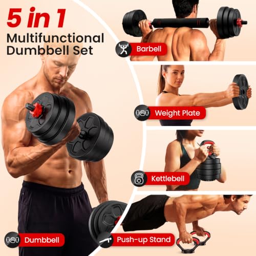 Adjustable Dumbbell Set 45LB with Connector 5-in-1 Home Gym Equipment for Men Women
