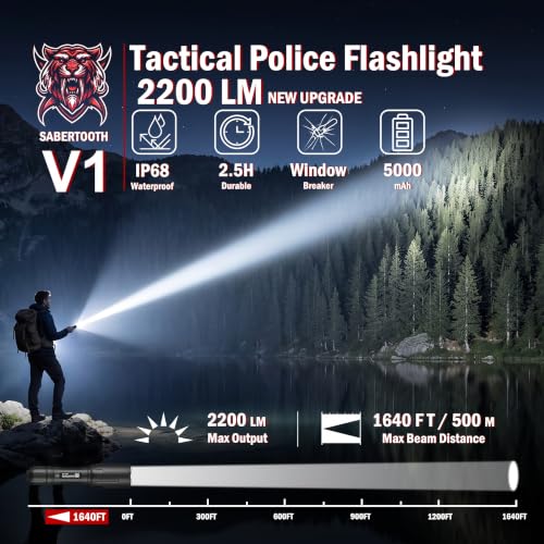 High Lumens Tactical LED Flashlight 2200 Lumens Waterproof for Law Enforcement