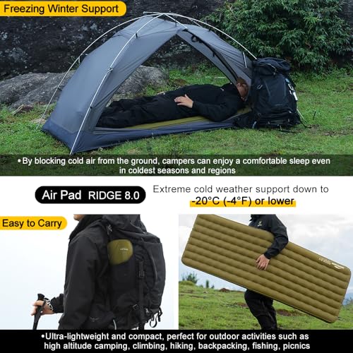 Extreme Cold Weather Camping Air Sleeping Pad with Pump Bag - R-Value 8, Lightweight & Compact