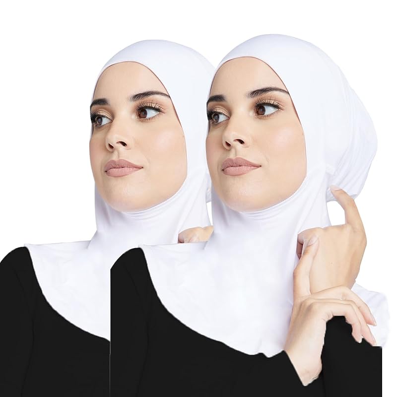 Women Slouchy Beanies Cap Under Hijab Cap - 100% Jersey, 1PC/2PC Variation White2+white2