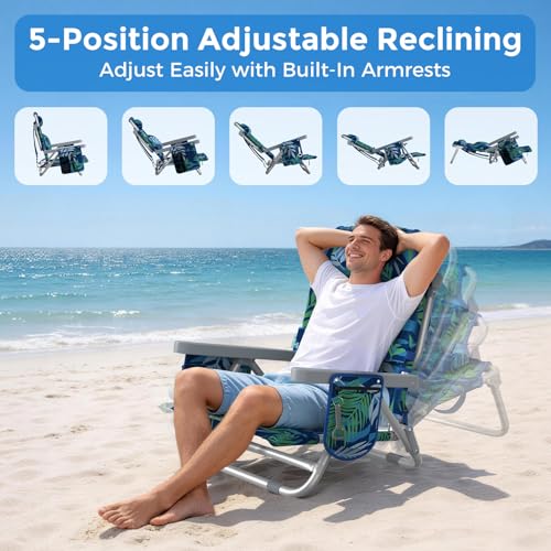 HOPERAN 5-Position Backpack Beach Chair with Lumbar Support & Cooler