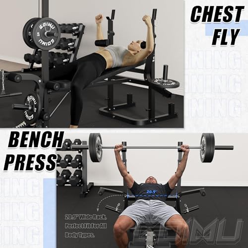 Black Olympic Weight Bench Set with Leg Extension & Lat Pulldown - 9-in-1 Home Gym Equipment
