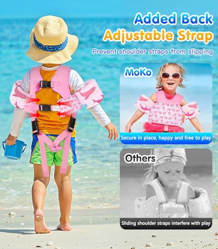 Toddler Swim Vest for Kids 15-30 lbs Pink Whale Cartoon Water Floaties with Crotch Strap