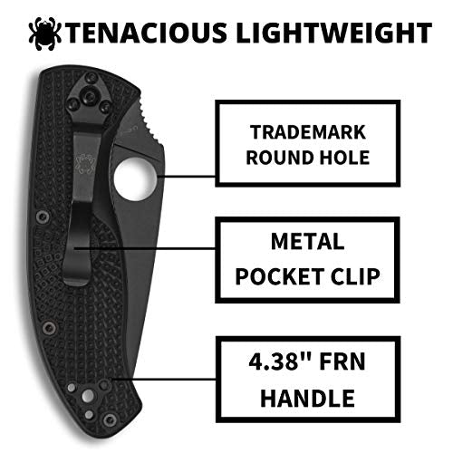 Spyderco Tenacious Folding Knife Black G10 Handle 3.3in 8Cr13MoV Steel PlainEdge
