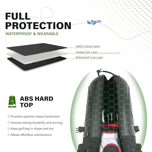 uniHimal Black Golf Travel Bag with Hard Shell Top 1680D Waterproof Nylon