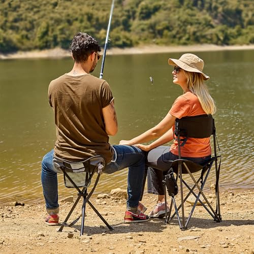 2 Pack Portable Folding Tripod Camping Stool with Backrest & Carry Strap - Extra Wide, Weather-Resistant Seat