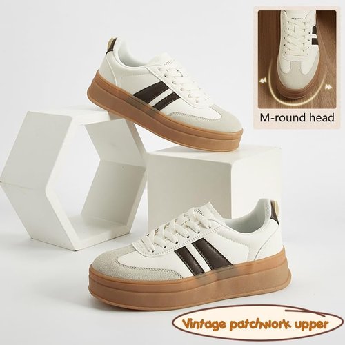 LEYING Women's Chunky Platform Sneakers - Retro Leather Casual Tennis Shoes | Thick Rubber Sole