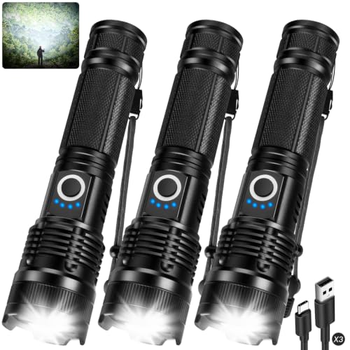 Rechargeable LED Flashlight 99000 Lumens Waterproof Handheld Camping Light with 5 Modes & USB-C