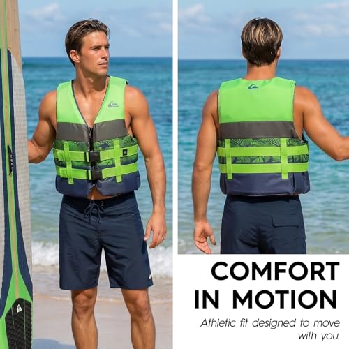 Men's Green Life Jacket for Waterskiing & Boating - Large, USCG Approved