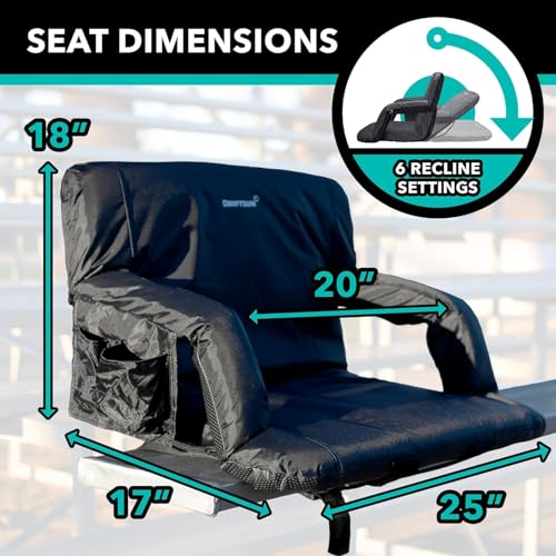 Extra Wide Stadium Seats with Back Support - 25-Inch Foldable Waterproof Sport Chairs - Grey, 2 Pack
