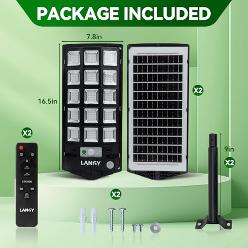 LANGY 12000LM Green Solar Hog Lights 2-Pack for Night Hunting with Remote & Bracket