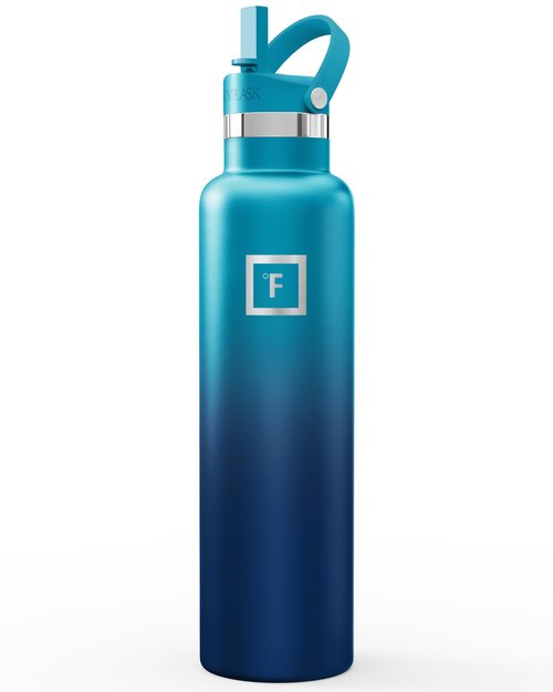 IRON °FLASK Camping & Hiking Hydration Flask with Straw, Narrow Mouth Insulated Stainless Steel Sports Water Bottle - Dark Night 24 oz - Straw (1 Lid)