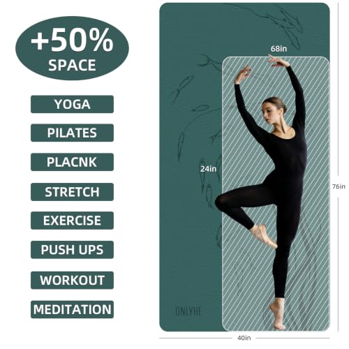 Extra Wide 76x40 Inch Yoga Mat with Non-Slip TPE Surface - Green & Orange