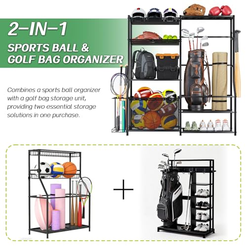 Insdiy Extra Large Black Garage Sports Equipment & Golf Bag Organizer