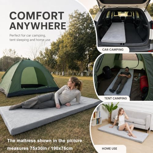 Twin Foam Camping Mattress with Washable Cover and Carry Bag - 75x38 Inches