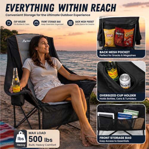 OttoCamp 2 Pack Oversized Padded Camping Chairs for Adults, Foldable Outdoor Seating