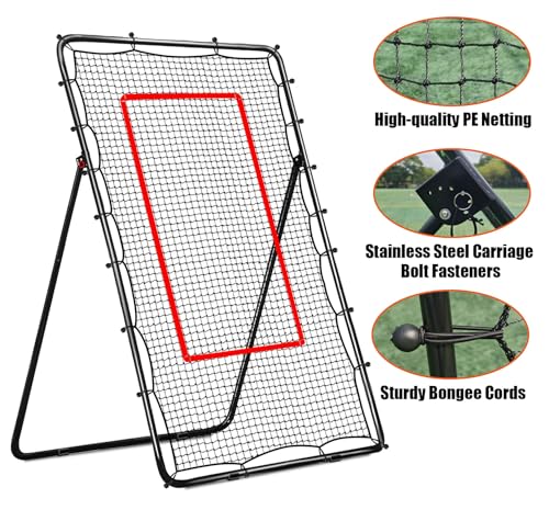 LOMGWAYS 4x7ft Black Red Volleyball Rebounder with Ball & Bag - Adjustable Practice Net
