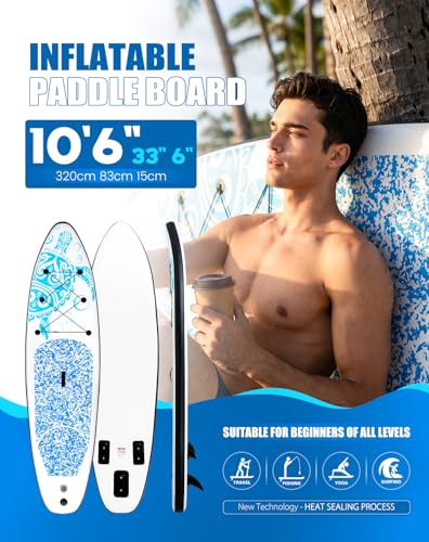 Inflatable Stand Up Paddle Board with Accessories - Light Blue Sea Turtle 10'6" x 33" x 6"