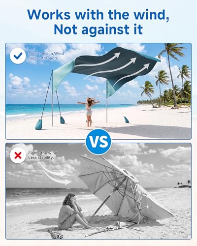 ABORON Aqua Wind-Supported Beach Canopy Sun Shade Sail for 4-6 People