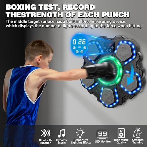 Music Boxing Machine with Gloves - Black L Interactive Kids Fitness Equipment
