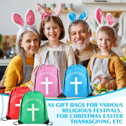 Multicolor Jesus Loves You Drawstring Backpack Bulk 100 Pcs Christian Religious Gift Bag