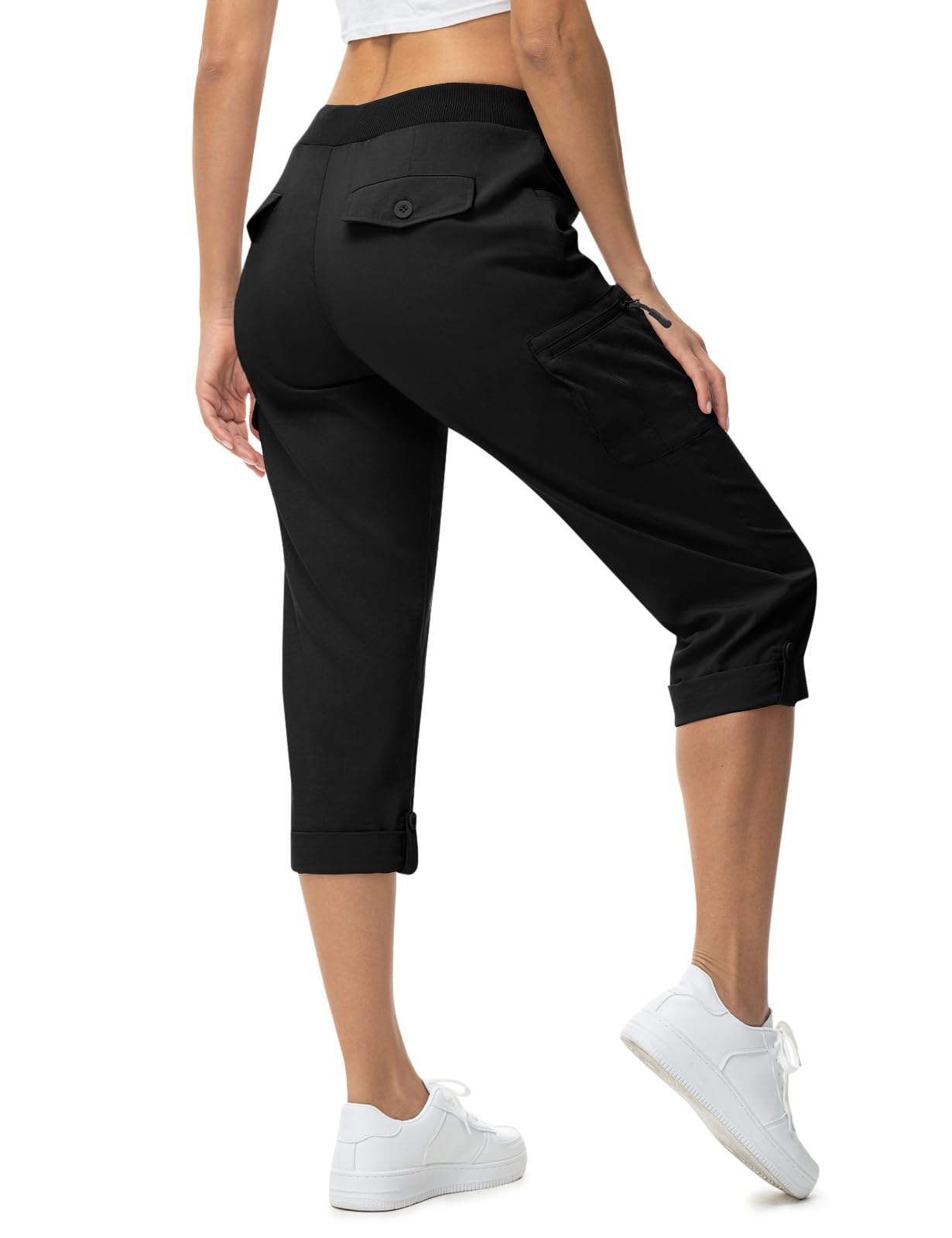 TBMPOY Womens Cargo Capris with Pockets Lightweight Hiking Capris Pants Quick Dry Casual Cropped Pants Summer Trip Cotton Black M