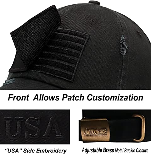 Unisex American Flag Baseball Hat Black Mesh Snapback Cap with Patriotic Patches