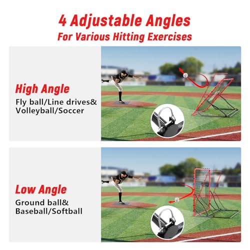 Red 4x4.5FT Baseball Rebounder Net with Adjustable Angles and Bungee Cords